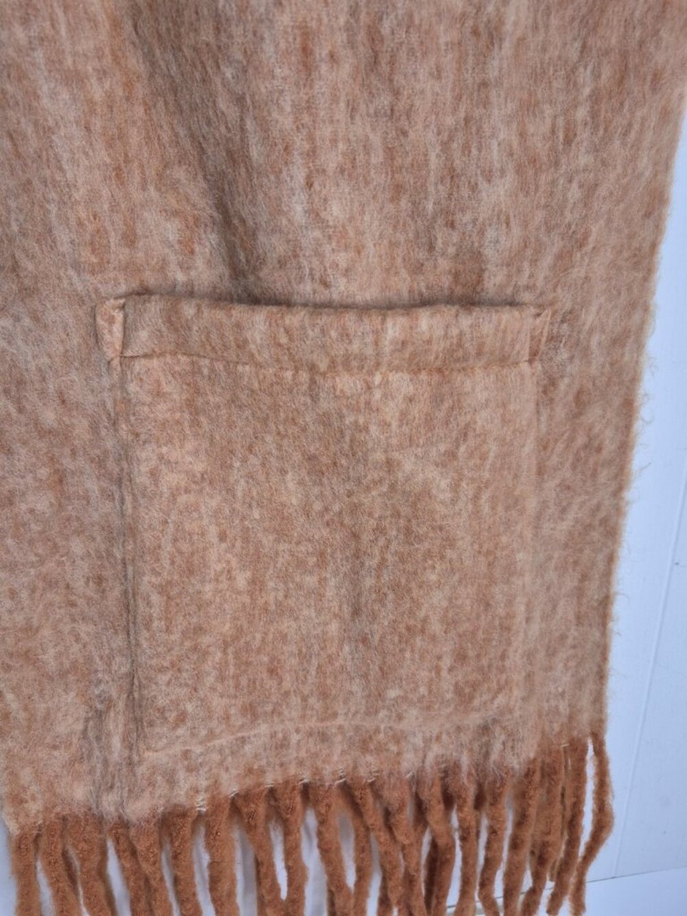 Brown Fringe Scarf With Built In Hand Pockets - Picture 4 of 5